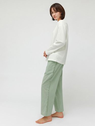 Cozy Neck Check Frill Cotton Pants [GREEN] - KOZNOK - Modalova