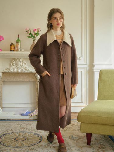 Contrast Collar Wool Cashmere Mid-length Coat [Brown] - Simple Retro - Modalova