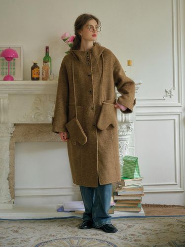 Loose Fit Hooded Wool Blend Coat [Camel] - Simple Retro - Modalova