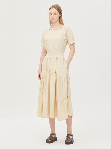 Knit Patch Shirred Square Neck Long Dress (SAOP37331BE) - Sisley - Modalova