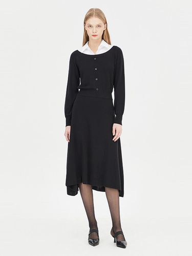 Woven Collar Wool Blend Layered Knit Dress (SAKO03411BK) - Sisley - Modalova