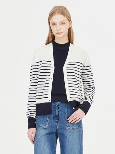 Wool Stripe V-neck Regular Fit Cardigan [IV] (SAKC70411) - Sisley - Modalova