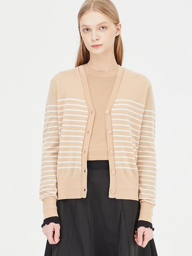 Wool Stripe V-neck Regular Fit Cardigan (SAKC70411BG) - Sisley - Modalova