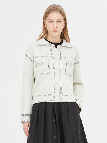 Hot Fix Jacquard Stitch Wool Blend Cardigan [Ivory] (SAKC04411IV) - Sisley - Modalova