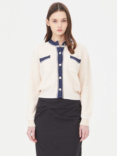 Round Neck Two-tone Cotton Blend Cardigan [Beige] (SAKC10411BE) - Sisley - Modalova