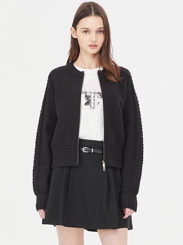 Sleeve Scallop Wool Blend Zip-Up Cardigan [Black] (SAKC12411BK) - Sisley - Modalova