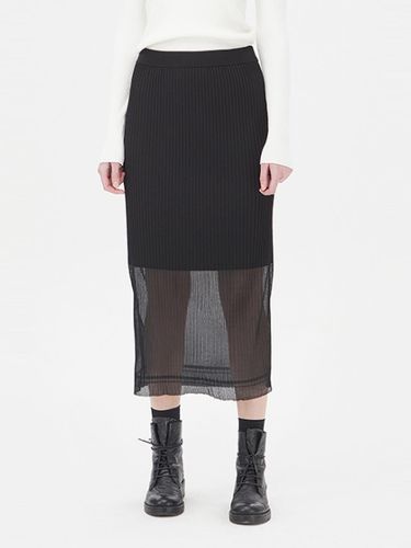 Sheer Contrast Pleated H-line Skirt [Black] (SAKS01411BK) - Sisley - Modalova