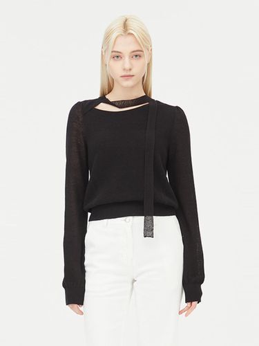 Tie Unbalanced Neck Ribbed Knit [Black] (SAKP32431BK) - Sisley - Modalova