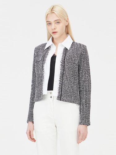 Valtex Woven Punched Tweed Fringe Detachable Cardigan (SAKC11411BK) - Sisley - Modalova