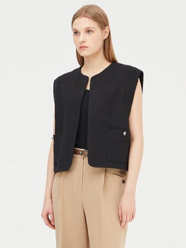 Textured Cotton Round Neck Out-Pocket Vest Jacket (SAJK36431BK) - Sisley - Modalova