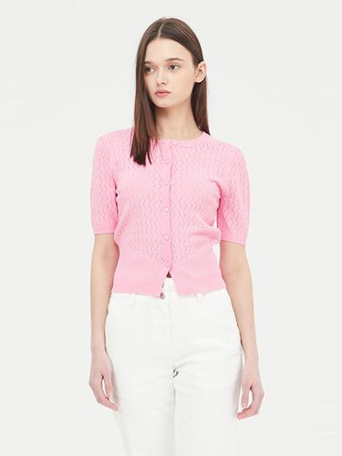 Eyelet Short Sleeve Ribbed Knit Cardigan [Pink] (SAKC91431) - Sisley - Modalova