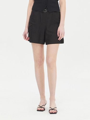 Michelan Banding Roll-up Rayon-Linen Short Pants [Black] (SAPT90431BK) - Sisley - Modalova