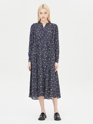 Parrot Flower Print Open Collar Shirring Dress [Navy] (SAOP34431) - Sisley - Modalova