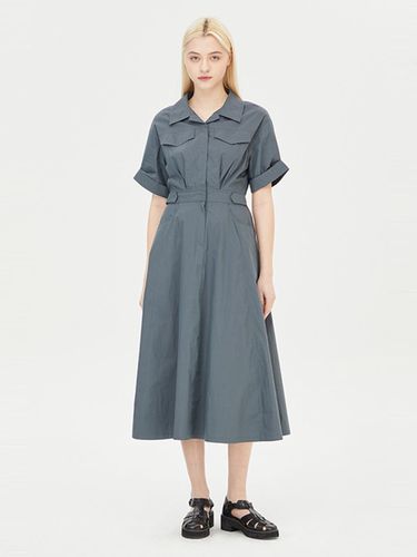 Short-sleeve Shirt-style A-line Cotton-nylon Dress (SAOP83431DG) - Sisley - Modalova