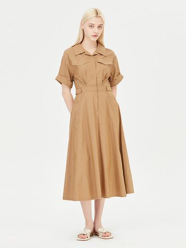 Short-sleeve Shirt-style A-line Cotton-nylon Dress (SAOP83431BG) - Sisley - Modalova