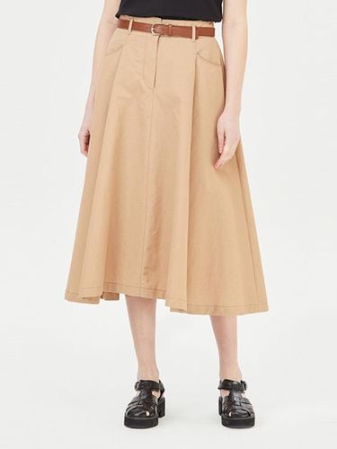 Da Vinci Belted Flare Cotton-blend Skirt [Beige] (SASK11411) - Sisley - Modalova