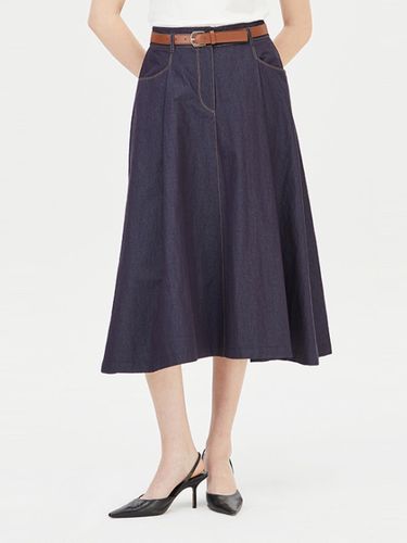 Belted Flare Cotton-blend Skirt (SASK11411DN) - Sisley - Modalova