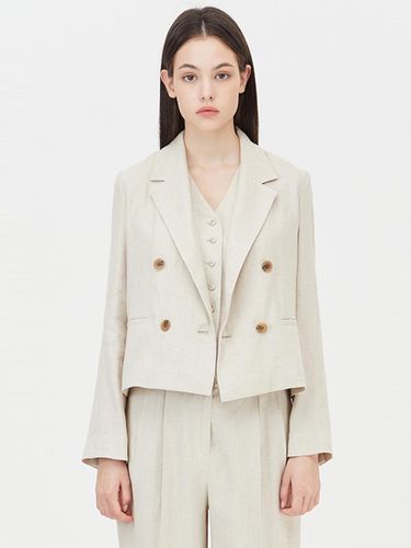 Double Crop Linen Rayon Tailored Jacket (SAJK41431BE) - Sisley - Modalova