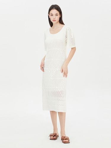 Square Neck Smocked Cotton Blend Long Dress [IV] (SAKO35431) - Sisley - Modalova