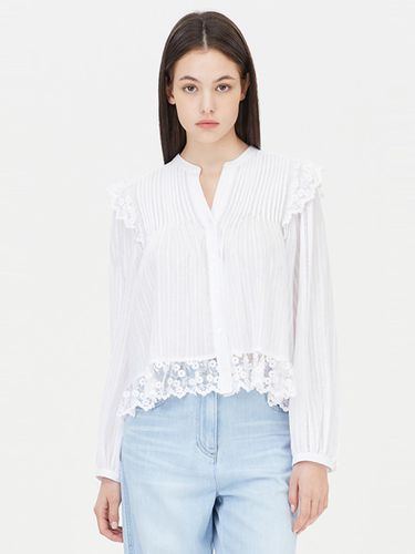 Lace Shirring Cotton-Rayon V-neck Blouse (SAWS32431WH) - Sisley - Modalova