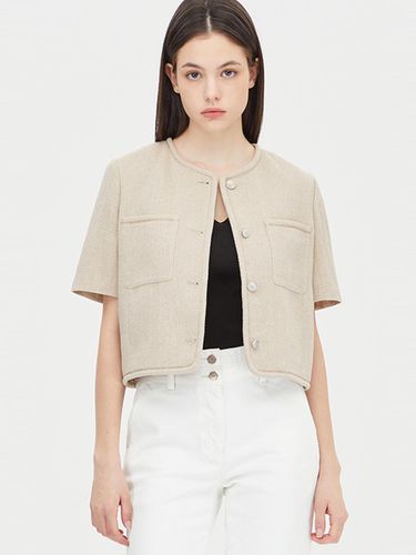 Round Neck Crop Linen Blend Jacket (SAJK44431BE) - Sisley - Modalova