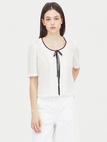 Knit Contrast Short Sleeve Blouse [Beige] (SAWS47431) - Sisley - Modalova