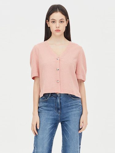 V-neck Short-sleeve Cotton-nylon Knit Cardigan [Pink] (SAKC36431PK) - Sisley - Modalova