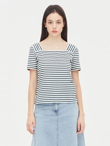 Stripe Square Neck Cotton Blend T-shirt (SATS46431GN) - Sisley - Modalova