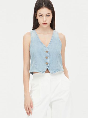 Fitted V-neck Cotton Denim Vest (SADK32431BL) - Sisley - Modalova