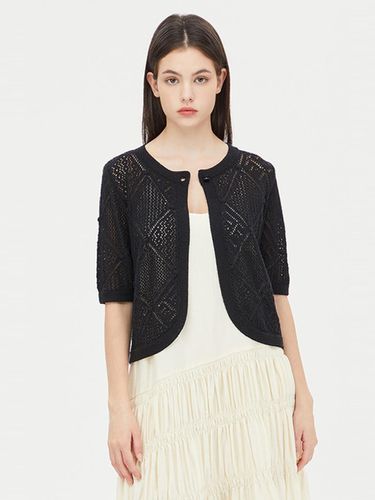 Scallop Short Sleeve Cotton Blend Knit Cardigan (SAKC35431BK) - Sisley - Modalova