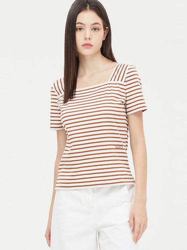 Stripe Square Neck Cotton Blend T-shirt (SATS46431BR) - Sisley - Modalova