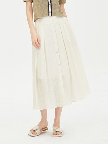 Button Pleated Linen Blend Flare Skirt (SASK43431BE) - Sisley - Modalova