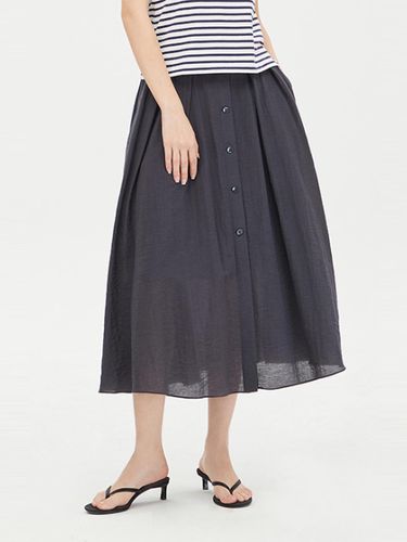 Button Flare Pleated Linen-Blend Skirt [Navy] (SASK43431NY) - Sisley - Modalova