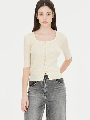 Square Neck Button-Up Ribbed Knit Pullover [Ivory] (SAKP07441IV) - Sisley - Modalova