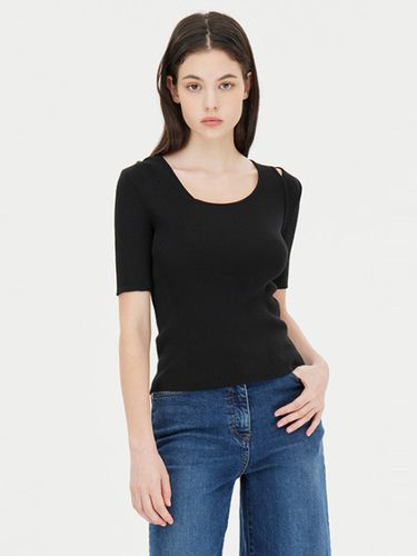 Layered Cotton-blend Elbow-length Sleeve Knit (SAKP03441BK) - Sisley - Modalova