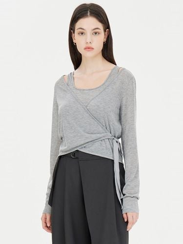 Jersey Layered Wrap Ribbon T-shirt (SATS04441MG) - Sisley - Modalova