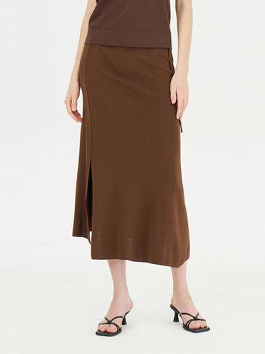 Slit Elastic Waist Half-Length Knit Skirt [Brown] (SAKS01441BR) - Sisley - Modalova