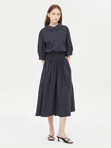 Waist Smocking Open Back Cotton Blend Dress (SAOPE7431NY) - Sisley - Modalova