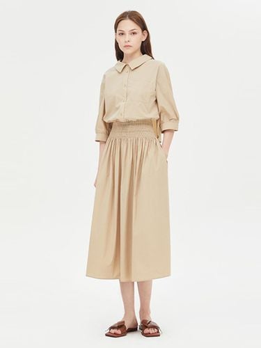 Waist Smocking Cotton Blend Shirt Dress (SAOPE7431BG) - Sisley - Modalova