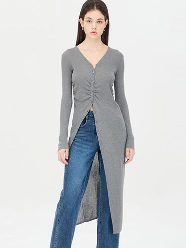 Diagonal Shirring V-neck Long Knit Cardigan (SAKC03441CG) - Sisley - Modalova