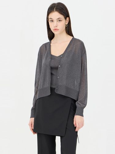 Metal Plain V-neck Knit Cardigan (SAKC02441GR) - Sisley - Modalova