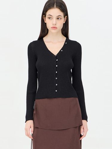 V-neck Ribbed Slim Fit Cardigan [Black] (SAKC04441BK) - Sisley - Modalova