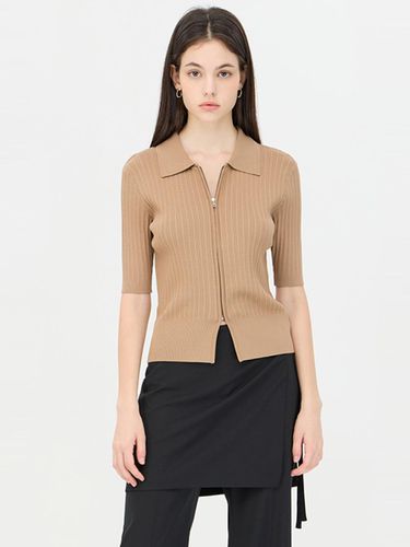 Collar Ribbed Zip-Up Knit Jacket (SAKC05441BG) - Sisley - Modalova