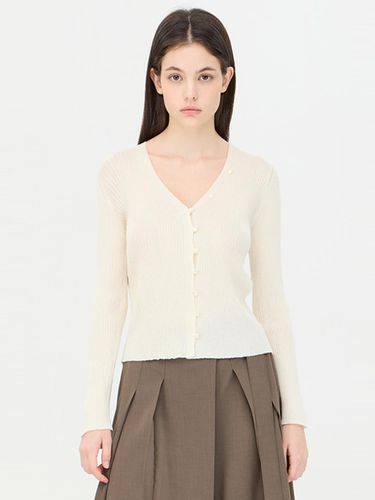 V-neck Ribbed Slim Fit Cardigan [Ivory] (SAKC04441IV) - Sisley - Modalova