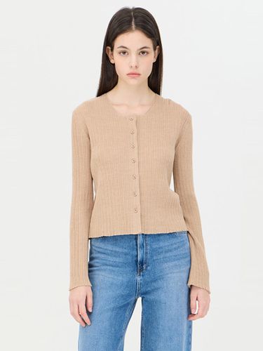 Round Neck Ribbed Linen Touch Cardigan [Beige] (SAKC06441BG) - Sisley - Modalova