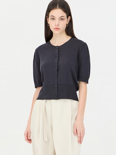 Volume Sleeve Cotton Blend Round Neck Cardigan (SAKC07441CG) - Sisley - Modalova