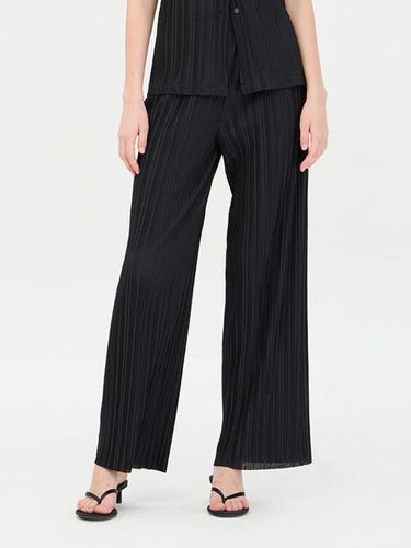 Pleated Elastic Waist Polyester Pants [Black] (SAPT06441BK) - Sisley - Modalova