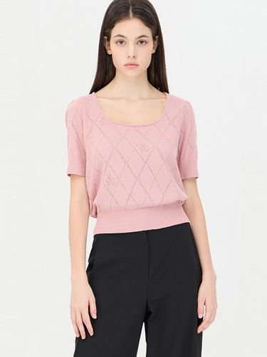 Diamond Pointelle Square Neck Pullover [PINK] (SAKP06441PK) - Sisley - Modalova