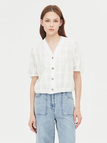 Knit Short-Sleeved Cropped Check Jacket (SAJKE4431WH) - Sisley - Modalova