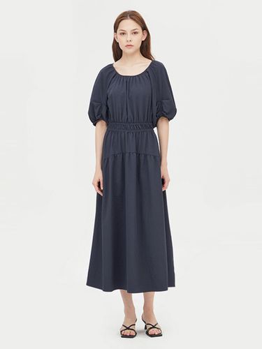 Shirring Neck Balloon Sleeve Long Flared Dress (SAOPE1431NY) - Sisley - Modalova